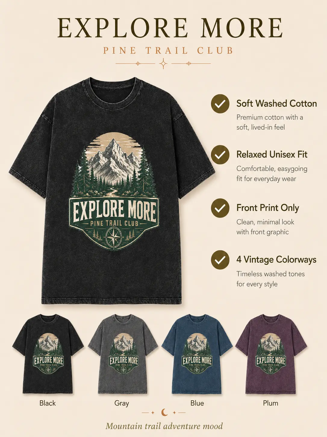Mountain Graphic Tee, Hiking Camping T Shirt, Unisex Cotton Outdoor Nature T-Shirt