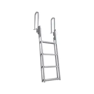 【GARVEE】Dock Ladders Flip Up 4 Steps, Pontoon Boat Ladder with 350lb Load, Heavy-Duty Aluminum Pool Ladder With Nonslip Tread,Boat Steps with Anti-Corrosion Powder Sprayed Surface,Dock Stair for Lake Swimming