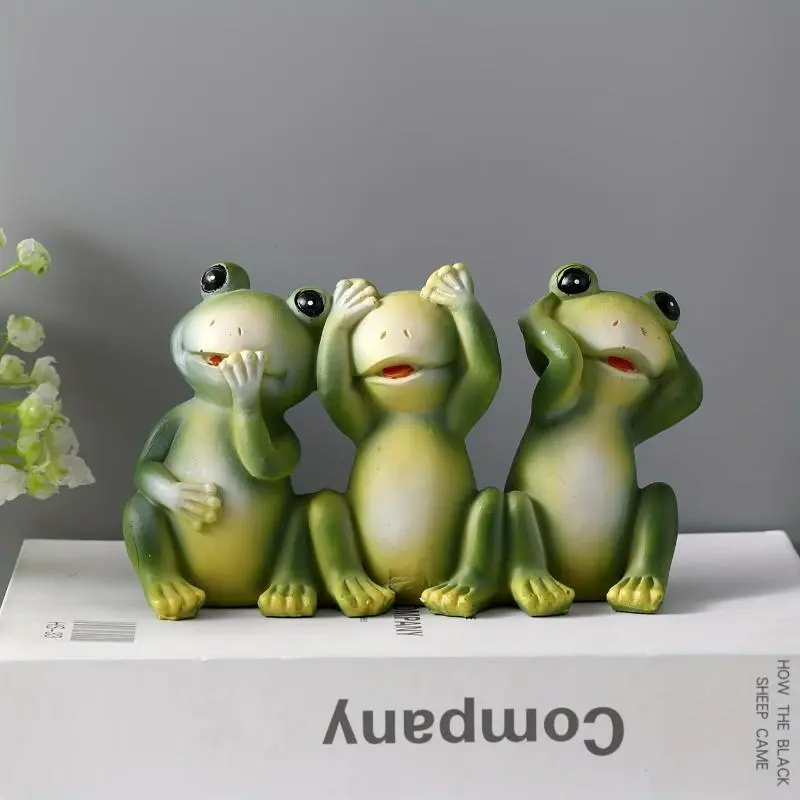 1pc Whimsical Resin Frog Figurine - "Three Silly Frogs" Shush Gesture, Perfect for Desk & Home Decor, Versatile Indoor/Outdoor Use, No Power Needed, Frog Decor Room Ornaments Green