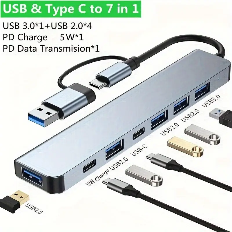 8-In-1 USB C HUB with Card Reader, Ethernet, SD/TF Slots, USB 3.0, Charging Port, Compatible with Macbook, iPad Pro, USB-C Expansion Base, USB C Adapter, USB Port Adapters, USB Hubs, Type C Ports, USB Port Gadget
