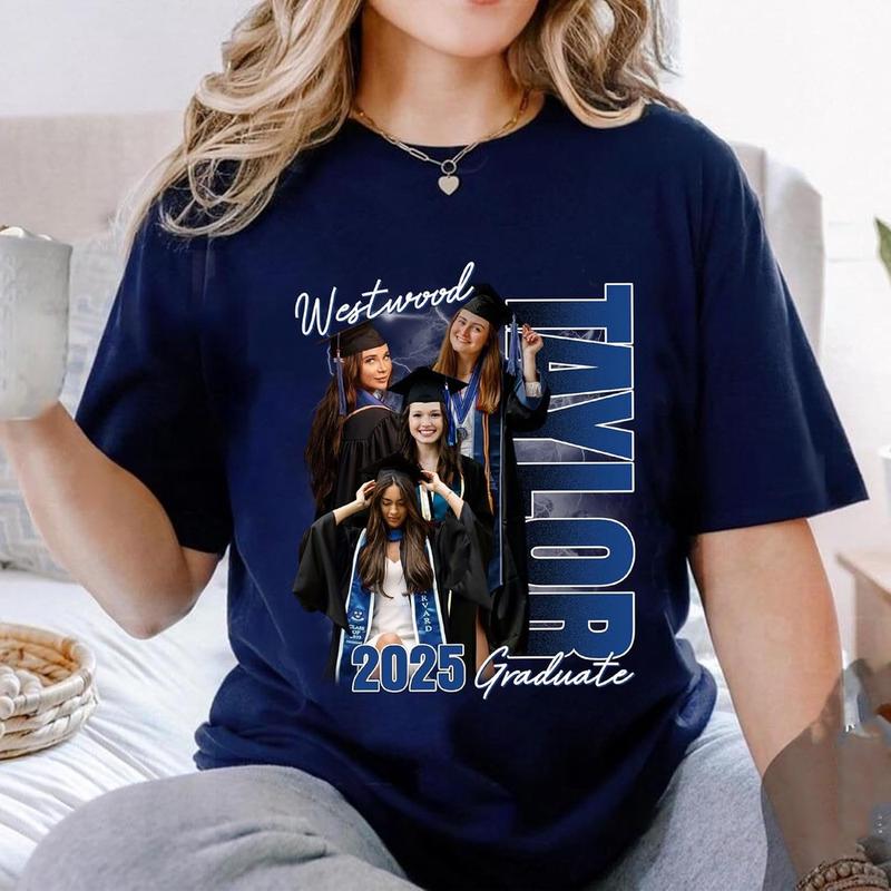 Personalize Photo 2025 Graduate Shirt for Women Proud Family Member Senior Graduation Tee with Name Photo 2025 Black Cotton Round Neck Short Sleeves Personalize Photo 2025 Graduate Shirt for Women Proud Family Member Senior Graduation Tee with Name Photo 2025 Black Cotton Round Neck Short Sleeves