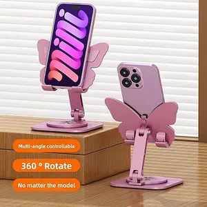 360° Rotating Aluminum Phone Stand, Foldable Adjustable Butterfly Design for Phones & Tablets