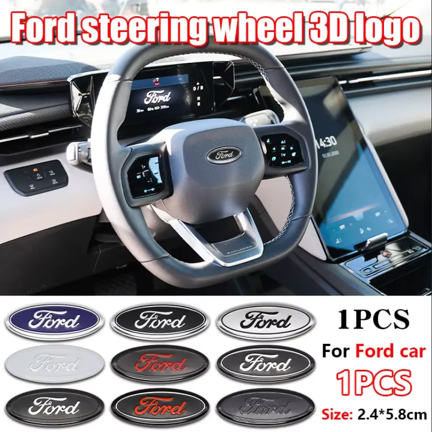 58x22mm Automotive Car Steering Wheel Center Emblem Sticker, Car Decorations for Focus 3, MK2 Fiesta, MK7 Mondeo, Mk4 Fusion, Kuga, Transit, Edge, F150