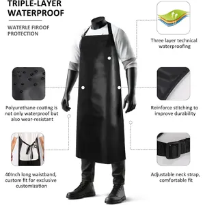 1 Pack Heavy Duty Lightweight Waterproof Rubber Vinyl Aprons, Chemical Resistant Adjustable Bib Extra Long 40" Industrial Work Apron for Grilling Dishwashing Lab Butcher Kitchen
