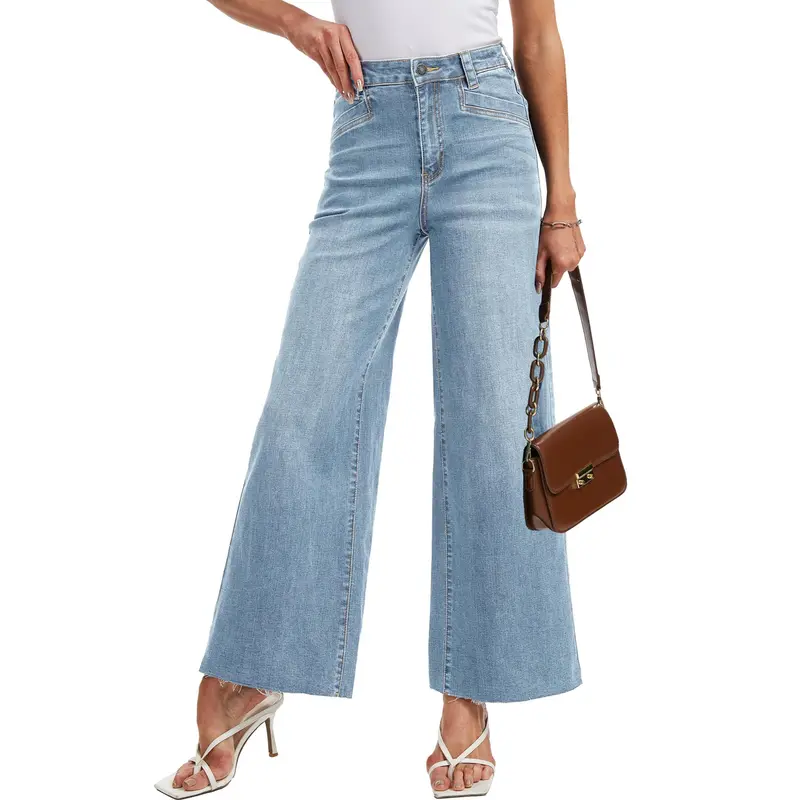 YUCOLEN Women's High Waist Stretchy Baggy Denim Jeans - Retro, Full Length, Flattering Fit, Hip-Enhancing, Wide Leg Pants for Daily Life