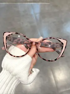 Simple Eyeglasses for Everyday Use (1 Pair), Trendy Casual Eyeglasses, Basic Flat Frame Cat Eye Colorblock Fashion Eyeglasses for Women & Men, Fashion Eyeglasses for Work, Daily Clothing Decor, Perfect for Student Daily Use, Stylish Trendy Eyewear