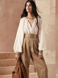 NWT Banana Republic 100% Silk Oversized Ivory Bubble Sleeve Top Size Large