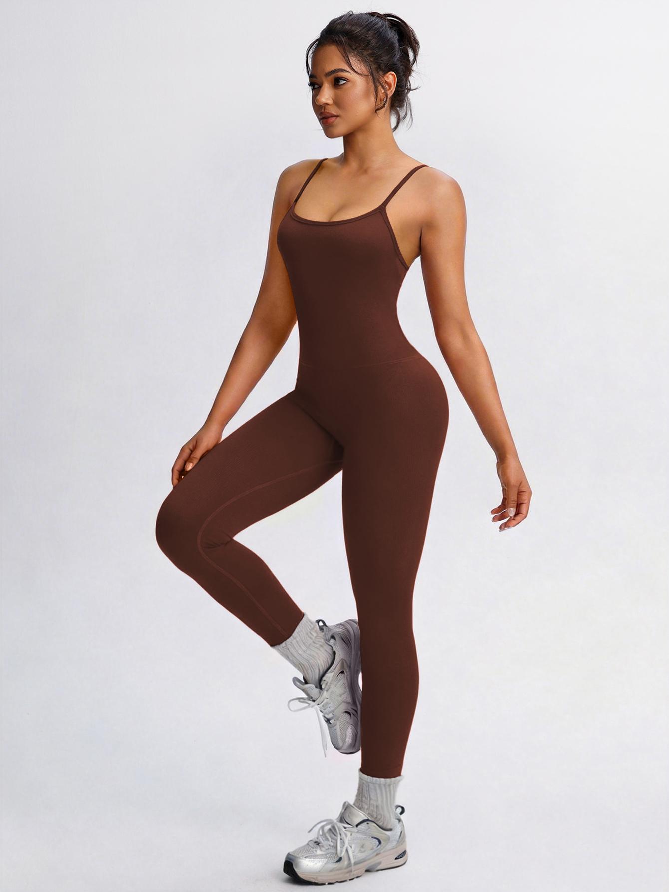 Women's Sexy Backless Cami Workout Jumpsuit Slim Fit Yoga Gym Fitness One Piece Outfit
