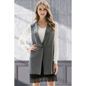 One-Button Sleeveless Longline Blazer