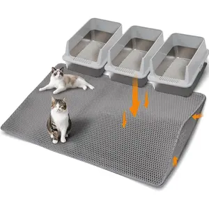 Large Cat Litter Mat for Cat Litter Box, 47inch * 33inch Double Layer Non-Slip Waterproof Cat Litter Mat, Gray