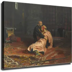 Ilya Repin - Ivan The Terrible and His Son Ivan Poster Posters Wall Art for Living Room Bedroom Wall Art Printins Wall Decor (24x36inch-No Framed) Painting Ornaments