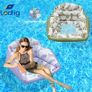 Adult Inflatable Pool Sofa, Swimming Pool Water Hammock with Armrests and Cup Holders, Fresh /romantic Colors Available