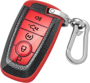 for Ford Key Fob Cover F150 Accessories, Key Fob Cover Case Shell for Ford Explorer Fusion Escape Edge Expedition F150 F250 F350 F450 F550 Maverick Mustang (Red, 5 Button)
