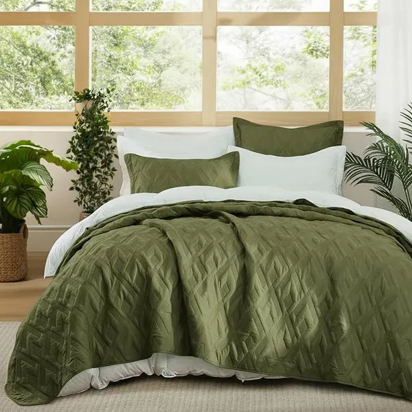 Wenxin Lightweight Quilt Set with Pillow Shams All Season Coverlet Bedspread Sage Green Grey Beige Twin Queen King
