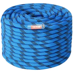 VEVOR 12.7mm Static Climbing Rope, 38M(125ft) Outdoor Rock Climbing Rope 30KN Breaking Tension, Fiber Rope with Steel Snap Hooks for Escape, Rappelling, Fire Rescue, Blue