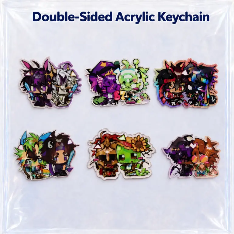 Minecraft YouTuber MCYT Fanmerch Double-Sided Acrylic Keychain – Lifesteal SMP, Unstable Universe & United SMP Chibi Skin Charm