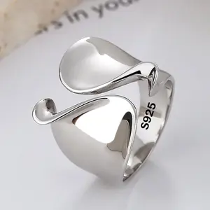 925 Sterling Silver Rings for Women Couple Minimalist Handmade Simple Big Open Ring Party Jewelry Holiday Gifts