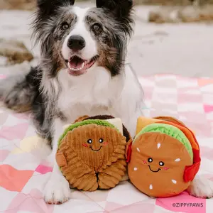 ZippyPaws Snufflerz Stacks - Cheeseburger & Breakfast Sandwich - Plush Dog Toys for Interactive Play