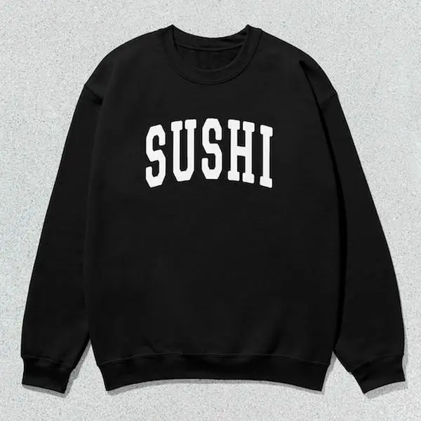 Men's Sushi Themed Collegiate Crewneck Sweatshirt - Unisex Casual Long Sleeve Round Neck Tops