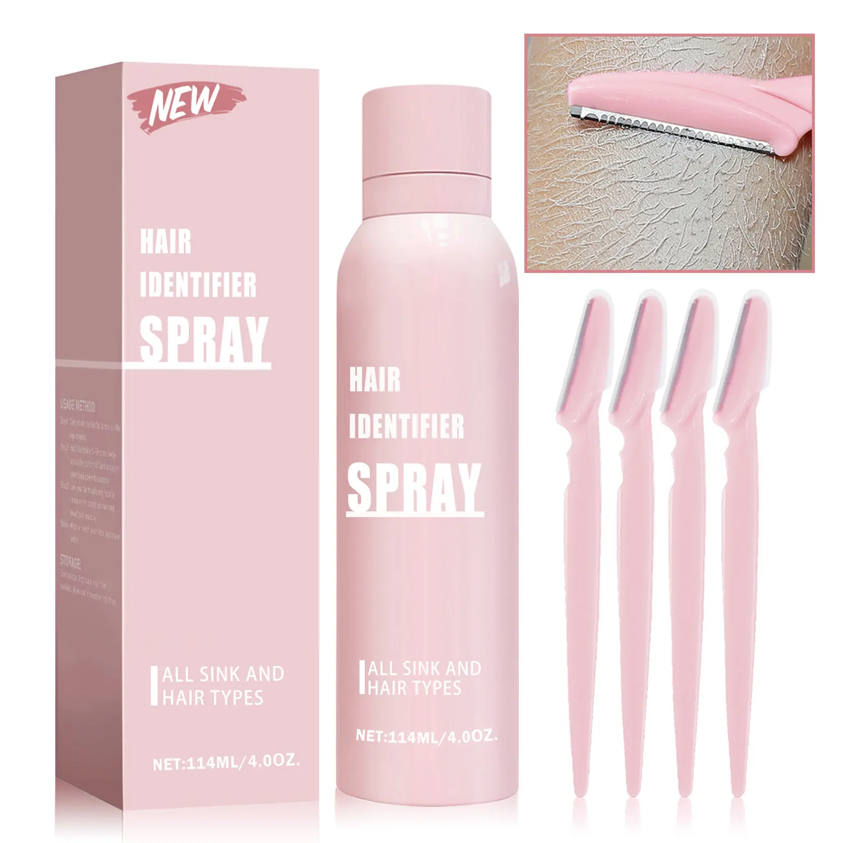 Hair Identifier Spray for Shaving, Hair Marker Spray for Face & Body, Painless Hair Removal Skin Tint, 4 PCS Bulk Smooth Shaving Kit, Pre-Shave Moisturizing Treatment
