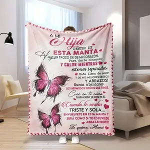 Daughter Blanket from Mama&Papa, Valentine's Day gift for daughter, Daughters Gifts, Gift for Daughters Birthday, Graduation, Christmas, Pink Butterfly Throw Blanket,Daughter's birthday party decorations,Room decoration,Girls' Day