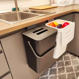 Under Sink Trash Can, Kitchen Compost Bin, Diaper Pail, 3.2 Gallon/12L Hanging Garbage Can for Baby Crib Bathroom Cupboard, Plastic Food Waste Bin, 1 Pack Black