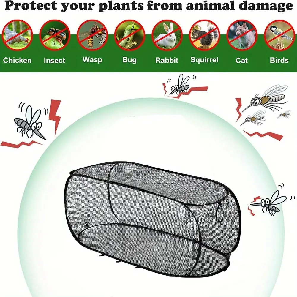 Foldable Pop-Up Mesh Plant Greenhouse Cover, Protective Plant Cages with 8 Ground Stakes, Sturdy Durable Material, Elevated Garden Bed Netting for Animal & Insect Barrier, Ideal for Vegetables & Seedlings, Reusable Garden Supplies, Gardening Supplies