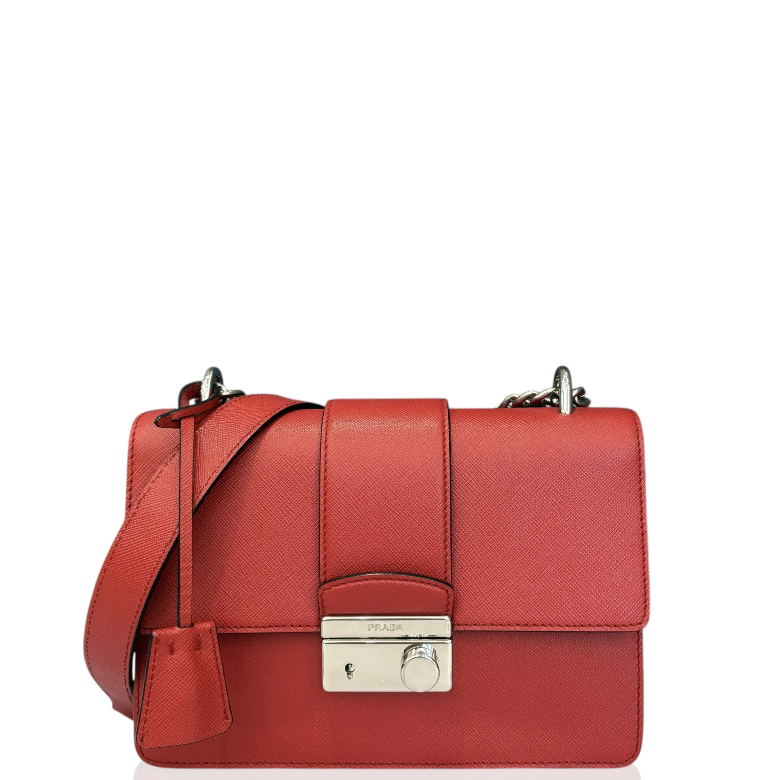 Pre-owned PRADA Leather Shoulder Bags Flap Bag Saffiano Calfskin Red (sy012626c2)