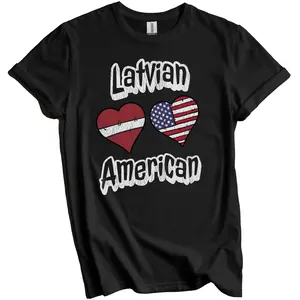 Latvian American Flag Hearts Combo Latvia Distressed T-Shirt