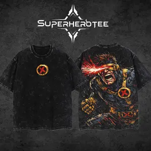 [ superhero tee ] "Cyclops" 3c v2 Summers The Mutants X-Force MCU Comic Edition Double Printed Oversize Lightweight Acid Washed Tee Hoodie Sweater TV Series Graphic Design Top Cotton Streetwear Comic Superheroes T-Shirt Clothes Menswear