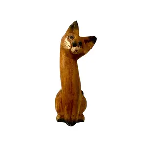 Handmade Wooden Curious Cat Whistle Musical Figurine - Animal Shaped Collectible Miniature, Room Accessories for Home Decor, Gift for Room Accent