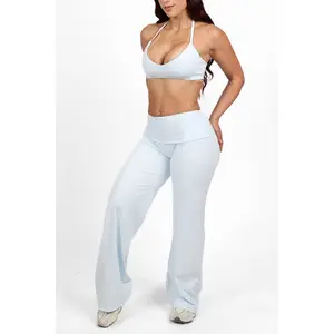 Baby Blue Bra and Fold-over Straight Pant Set