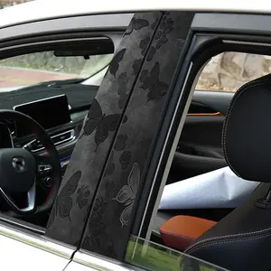 Luxury Left and Right Pair of 2 Car Center Pillar Stickers, Black Background, Black Butterfly Flowers, Smooth Lines, Minimalist Style, Car Center Pillar Sticker Protective Film, Suitable for Glass, Metal, Plastic, Ceramic, Wooden Surfaces Car Stickers, An