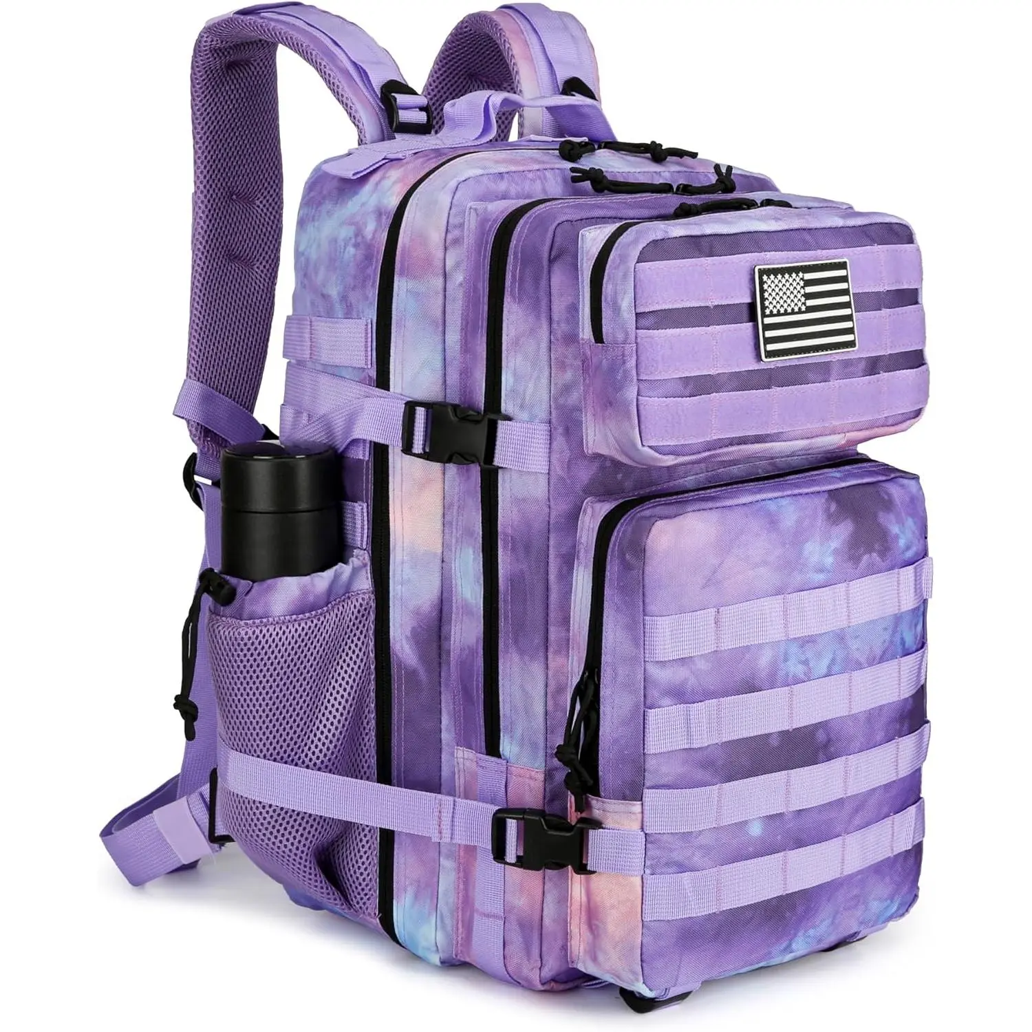 45L Tactical Backpack, Water-Resistant Oxford Fabric Military Survival Pack with 17" Laptop Compartment, Double Zippers & Cup Holders for Camping and Travel