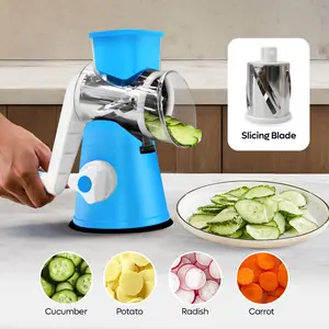Multifunctional Rotating Vegetable Cheese Grater, Kitchen Vegetable Slicer with Three Blades, Ideal for Cheese, Potatoes, Vegetables, Carrots, Zucchini, Cucumbers, Nuts, Cookies