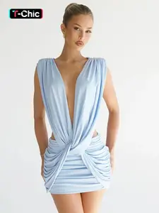 Women's Fashion Sleeveless Ruched Dress, Trendy Cross Twist Knot Design, Solid Color Fitted Style, Casual Wear, Perfect for Daily Use, Womenswear, Everyday
