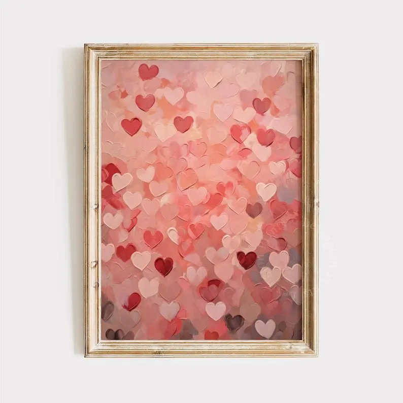 [UNFRAMED POSTER] Valentines Day Red Pink Heart Print Valentines Wall Art Vintage Valentines Day Decor Romantic Wall Art Valentines Day Gift For Her Art