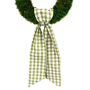 Spring Holiday Wreath Sash for Front Door, Green Burlap Sash Check Plaid Wreath Accessories for Home Wedding Birthday Decorations