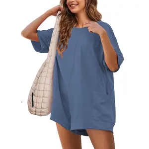 UANEO Rompers for Women Casual Oversized Athletic Jumpsuits Overalls Workout Hot Shot Tee Romper Round Neck Cute Shirt Womenswear