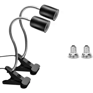 Reptile Heat Lamp with Flexible Gooseneck Stands, 2 Lamps, 360? Rotatable Clips, UVA + UVB Spectrum for Terrariums (2, Black)
