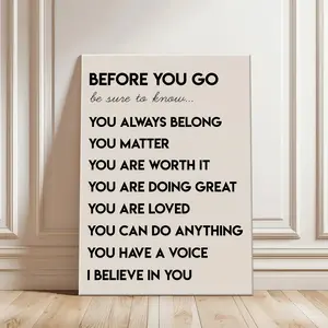 "Before You Go" Daily Affirmations Canvas Wall Art, Mental Health Poster For Classroom Office, School Counselor Decor, Positive Quotes Print, Therapy Art