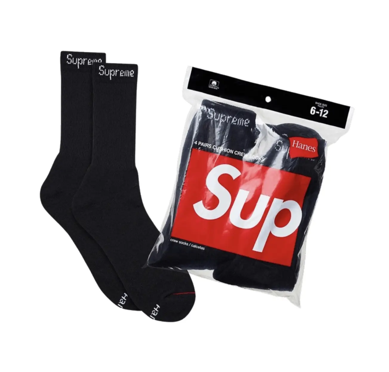 Supreme Hanes socks 4 pack 6-12M (black)