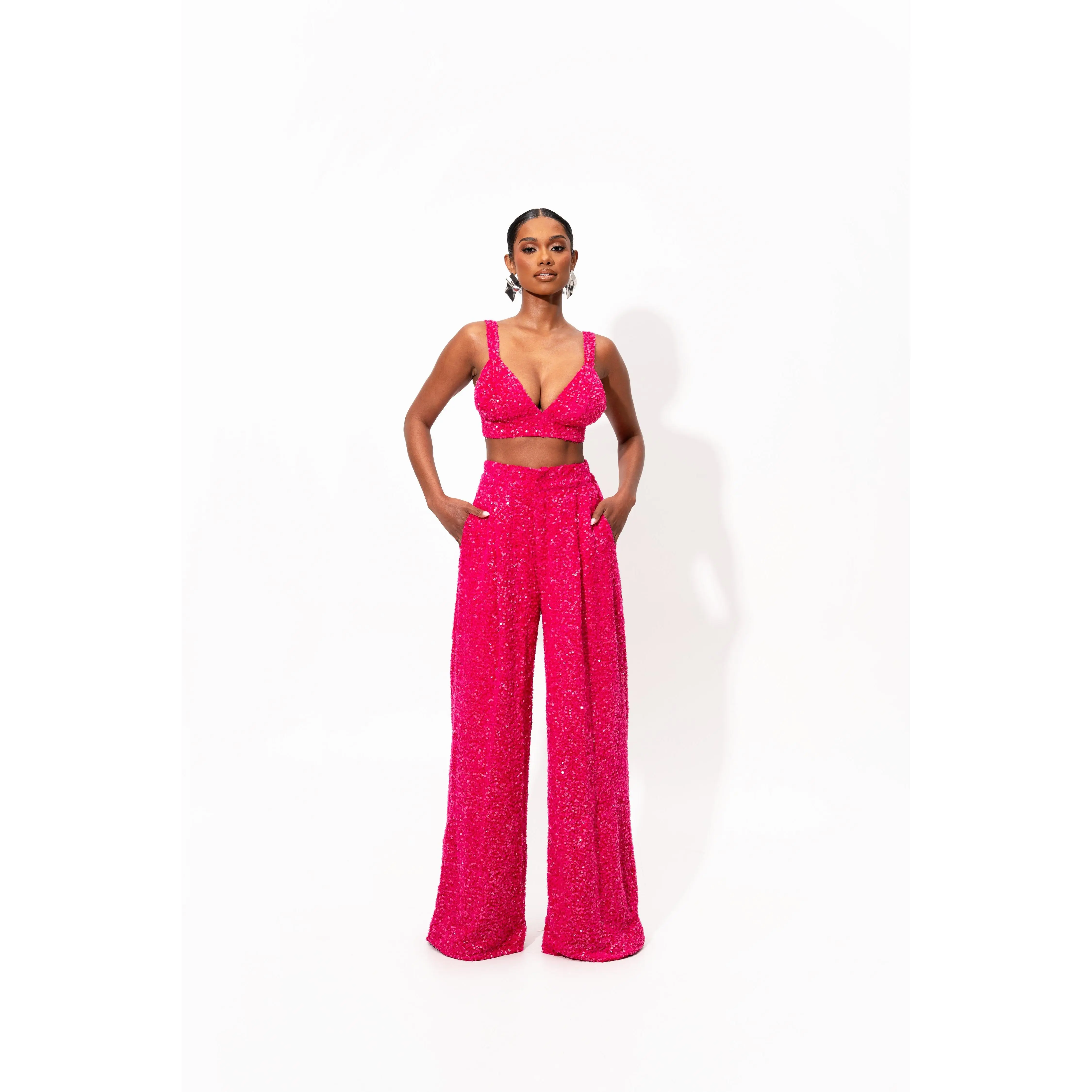 LIZA Sequin Pants in FUCHSIA