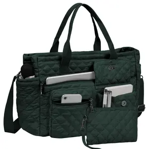 2pcs/Set Large Quilted Nylon Tote & Shoulder Bag | Spacious Crossbody Laptop Handbag, Durable Hobo Messenger Purse for Work, Travel, Gym & Daily Essentials