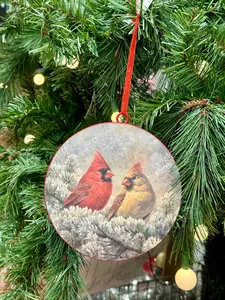 6.1 Inch Metal Cardinal Design Disc Ornament