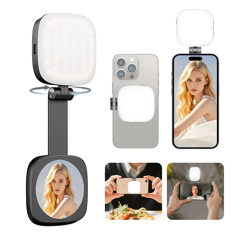 Magnetic Selfie Light for Phones LED Selfie Ring Light 360° LED Ring Light with MagSafe Portable Rechargeable Selfie & Fill Light with Mirror & Phone