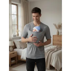 Mens Kangaroo Pocket T Shirt Short Sleeve Soft Stretch Breathable Tee with Large Front Pouch Lightweight Casual Dad Shirt Comfortable Family Interaction Home Lounge Summer Gift Top