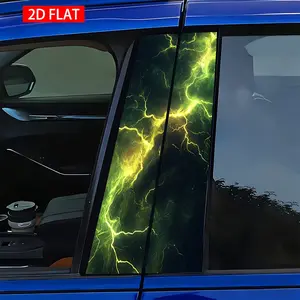 2 Pcs Neon Lightning Style Car B Pillar Stickers, PVC HD Print Self-Adhesive Decorative Stickers, Waterproof Scratch-Resistant, Car Exterior Accessories