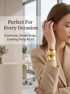 Chunky Metal Cuff Bracelet for Women | Bold Gold & Silver Statement Jewelry | Wide Vintage Bangle for Party & Street Style, Alloy Material