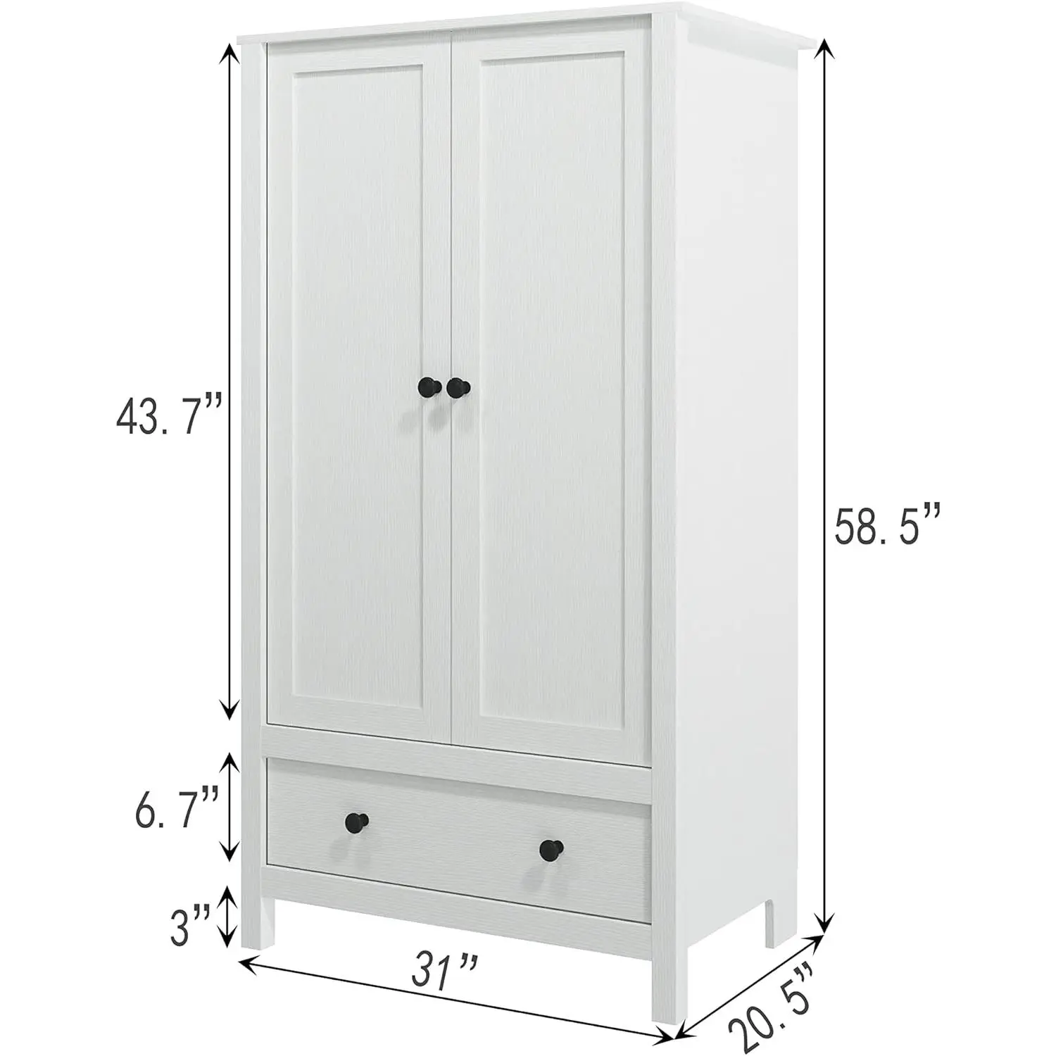 Panana 2 Door Wardrobe, Armoire with Drawer for Bedroom (White)